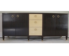 Mahogany Cabinet with Inset Leather Top and Leather Wrapped Drawers